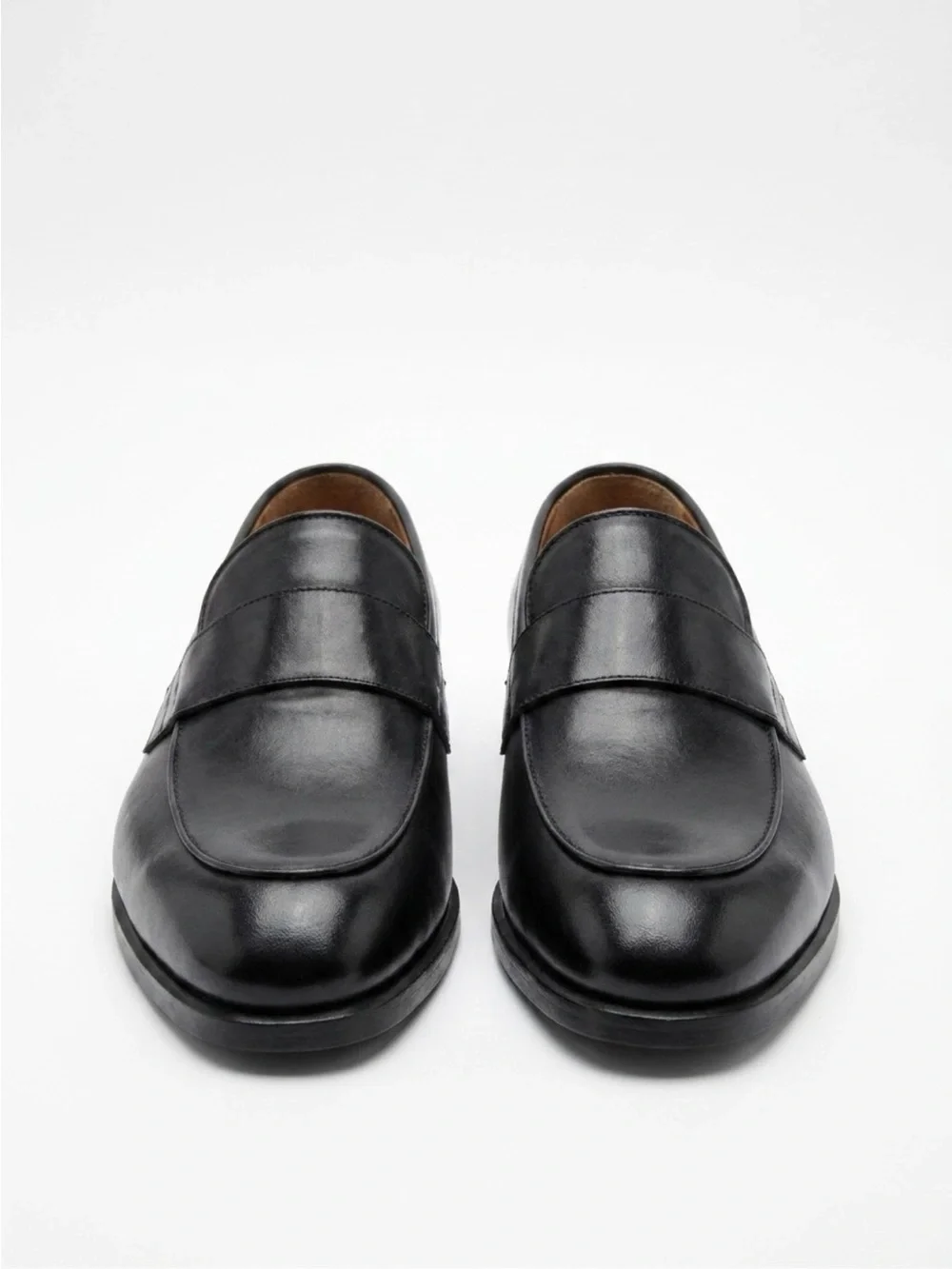 Classic Black Leather Men's Penny Loafers with patent red button